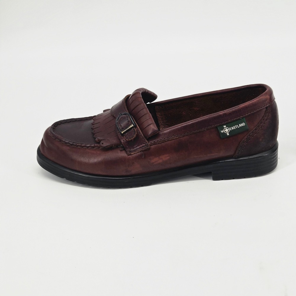 Eastland Vintage 90s Brown Leather Kiltie Fringe Buckle Penny Loafers Shoes 7M - Picture 10 of 12